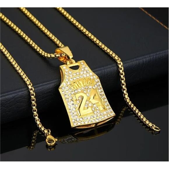 Kobe Bryant Stainless Number 24 Basketball Jersey Necklace for Men Boys Iced Out - Picture 4 of 6